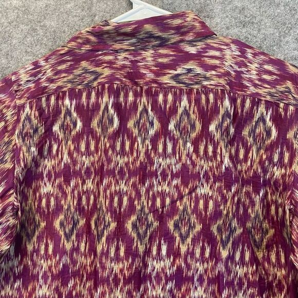 LAUREN RALPH LAUREN Silk Blend Blouse Ikat Print Button Front Purple Medium Top - Picture 9 of 11